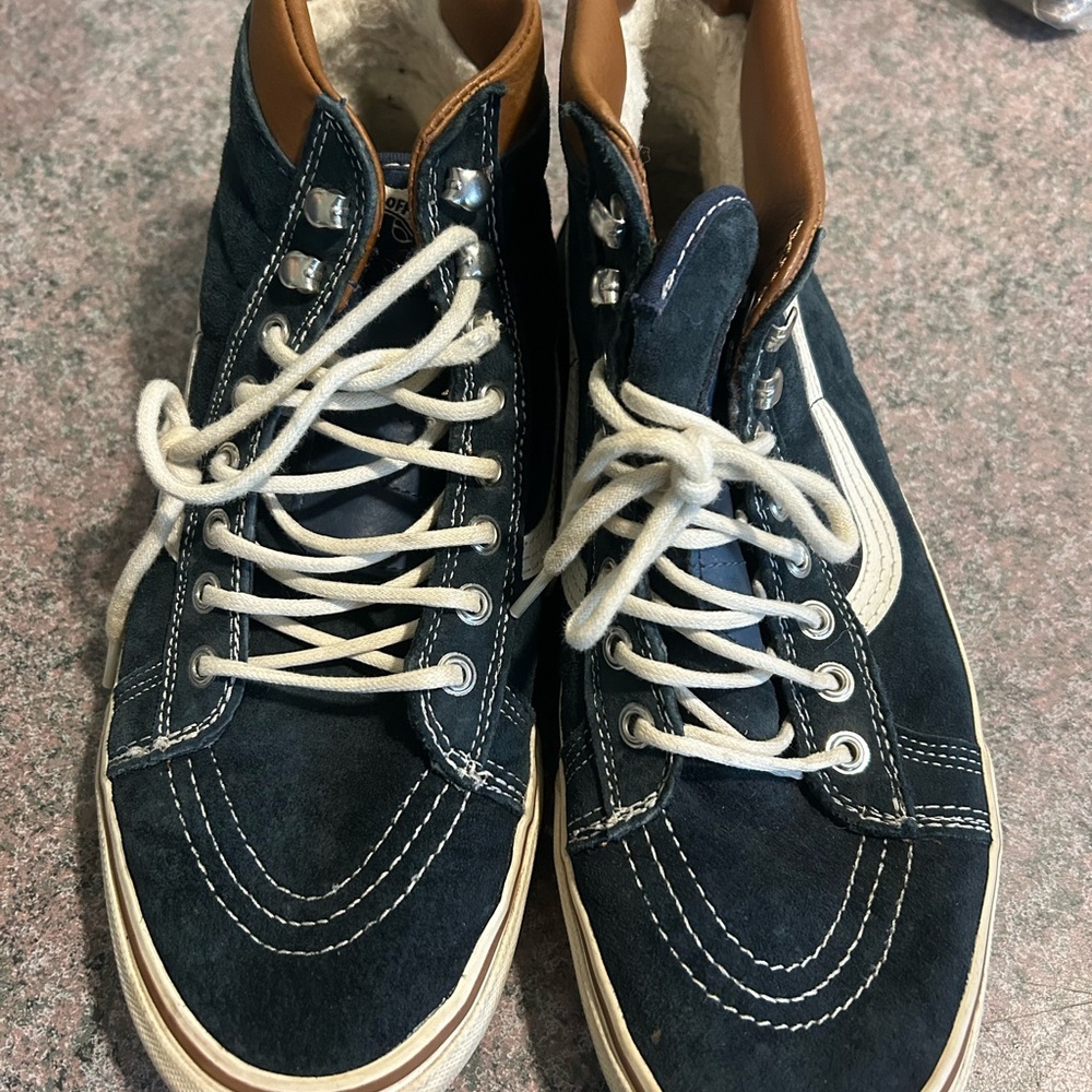 Vans Navy Suede High-Top Sneakers with White Stripe